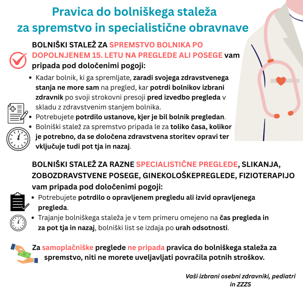 pravica do bolniškega staleža za spremstvo in spec. obravnave